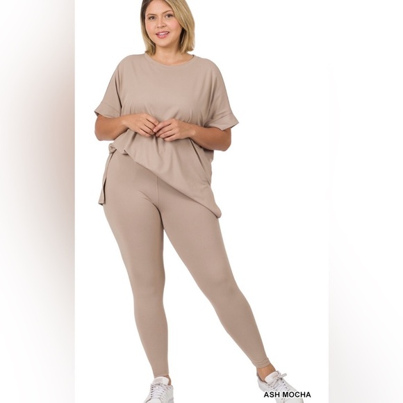 New!Plus Brushed Microfiber Ash Mocha Oversized Loungewear Leggings Set 1X 2X 3X - Picture 2 of 5